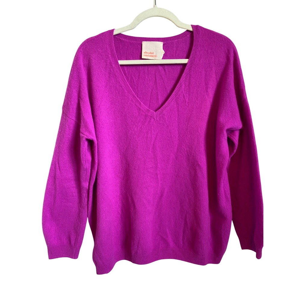 Absolut Cashmere Magenta Pink 100% Cashmere V-Neck Relaxed Sweater Womens Medium